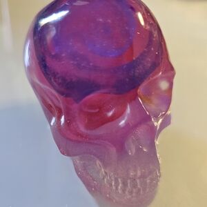Vibrant Handmade Resin Purple Skull Art Piece With Swirls- Glows  In The Dark!